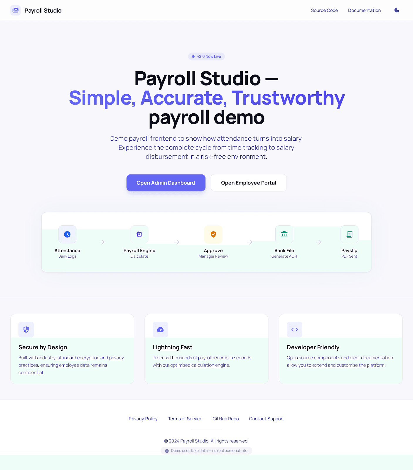 Payroll Studio admin console screenshot